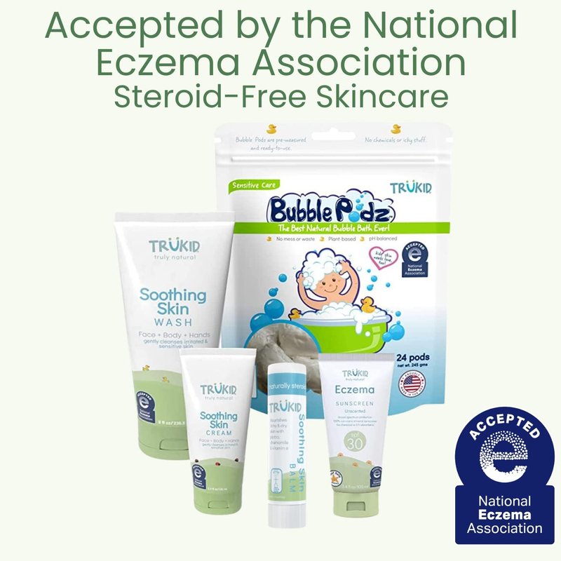 Eczema Relief Bundle - TruKid NEA-Accepted Bubble Bath, Skin Cream & Body Wash | All-Natural, Unscented, Hydrating Formula