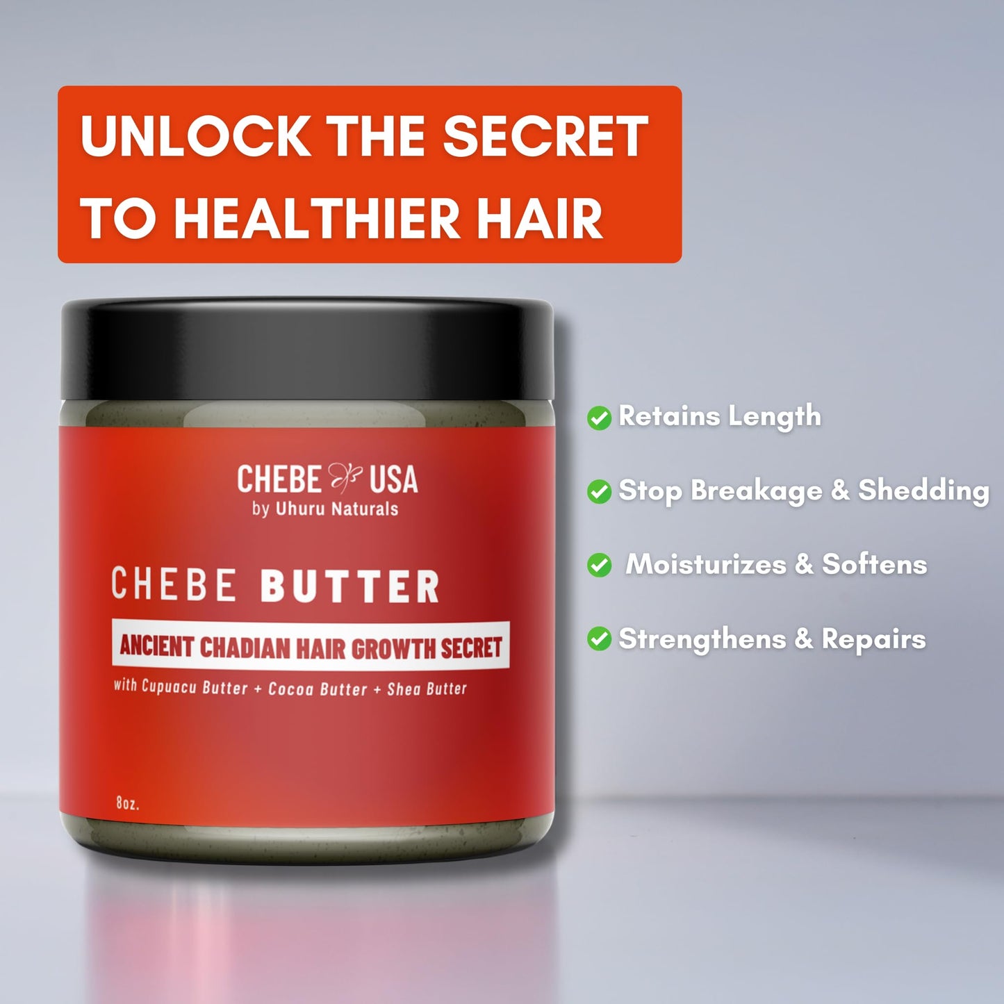 ChadianChebe™ Hair Growth Butter (8oz) | Authentic African Hair Butter from Chad for Thick, Long Hair | Herbal Moisture & Breakage Repair Cream