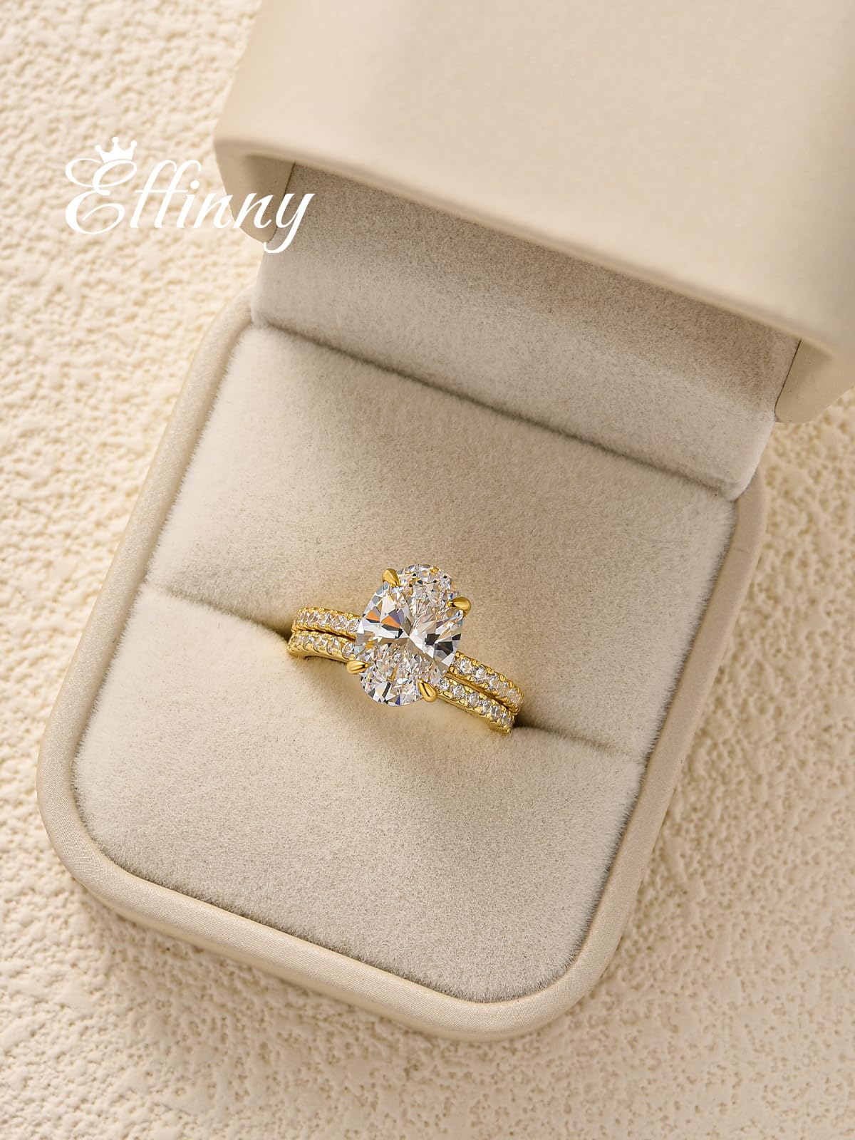 Effinny 3.5ct Elongated Oval Cut Engagement Ring Set,925 Sterling Silver Bridal Ring Set with Half Eternity Wedding Ring (Golden, 7.5)