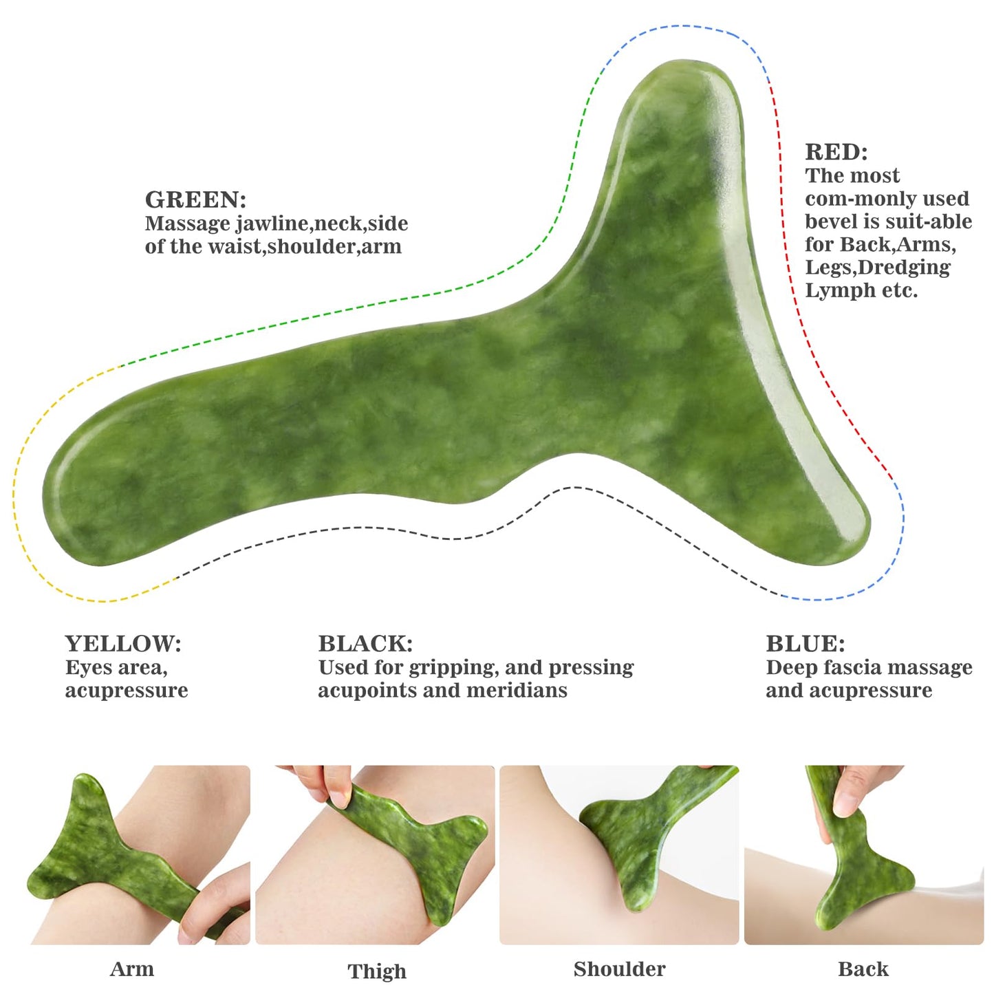 CekPo 2 in 1 Jade Stone Gua Sha Massage Tool, Large Guasha Muscle Scraper Tools Set with Handle Muscle Scraping Massage Tools Anti Cellulite Spa Acupuncture Tools for Back Neck Leg Lymphatic Drainage