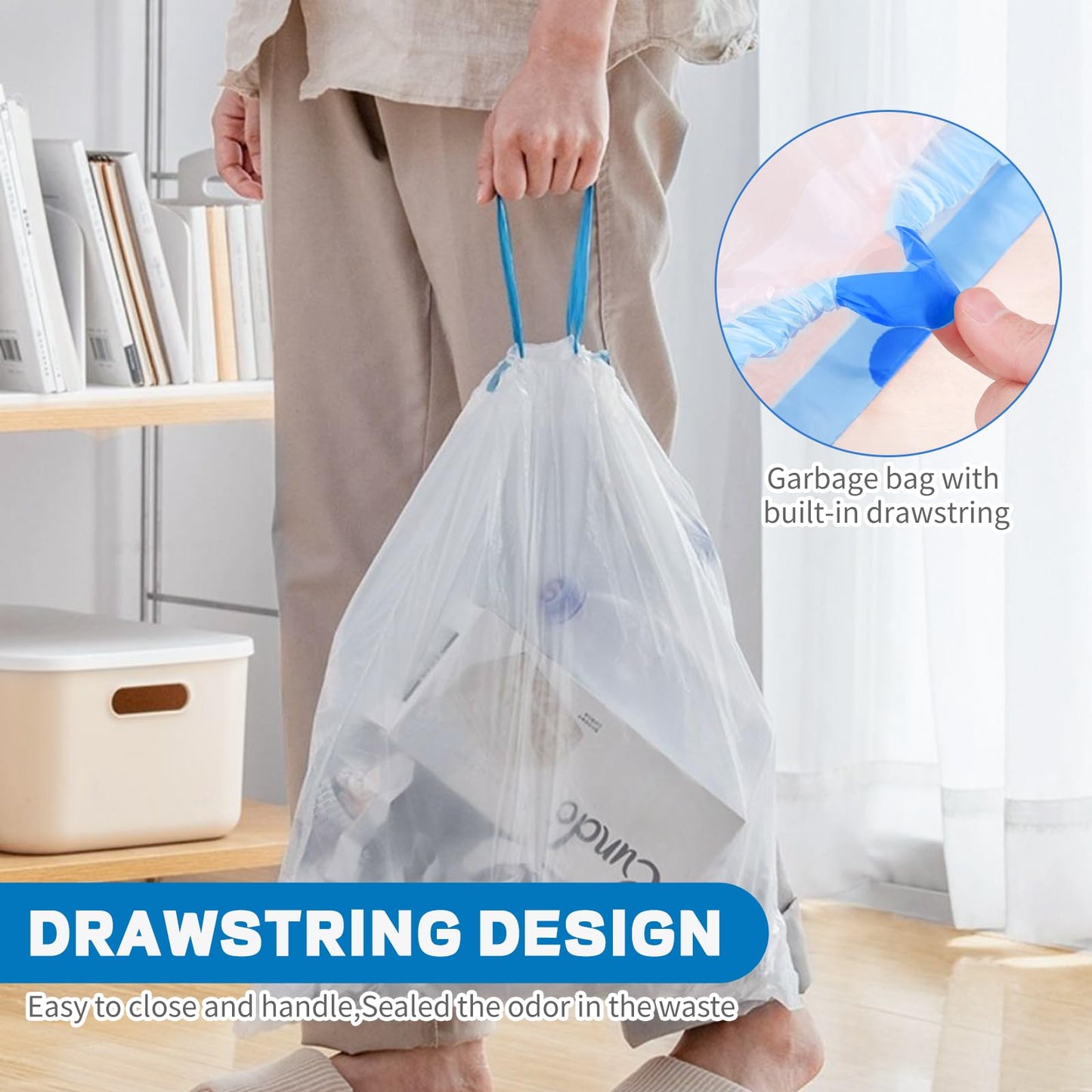 4 Gallon Trash Bags Drawstring, Small Trash Bags Tear-Free, 4 Gal Unscented White Small Garbage Bags, Separated Thick Plastic Wastebasket Liners for Toilet Home Office and Bedroom, 60 Count