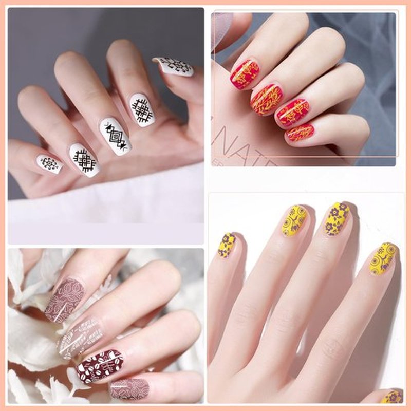 8 Colors Nail Stamping Polish Gels Nail Stamper Kit + 4pcs Nail Stamp Templates + 1 Peel Off Nail Tape Stamp Latex Bose Coat & Top Coat with Scraper Flower Holiday Art Design Gift DIY Manicure