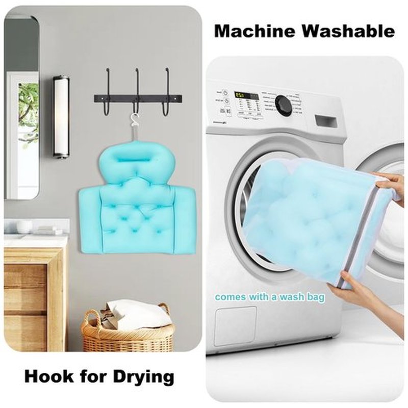 Bath Pillow Bathtub Pillow, Bath Pillows for Tub with Mesh Laundry Bag & Non-Slip Suction Cups, Spa Cushion for Head, Neck and Back Support | Ocean Blue