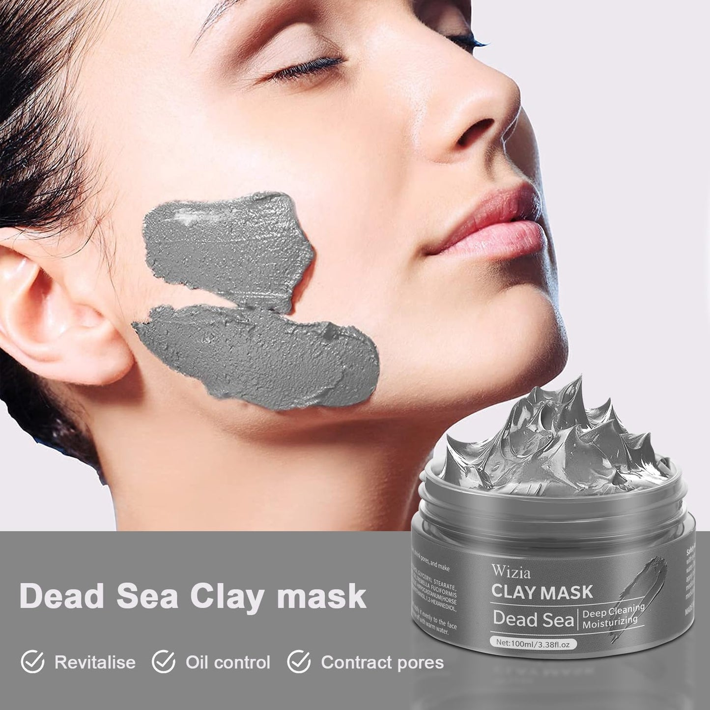 Wizia 3-Pack Clay Face Mask Set with Brush | Dead Sea Mineral, Green Tea & Rose Clay Masks | Deep Cleansing & Hydrating Facial Skincare Set for Women, Teens, All Skin Types