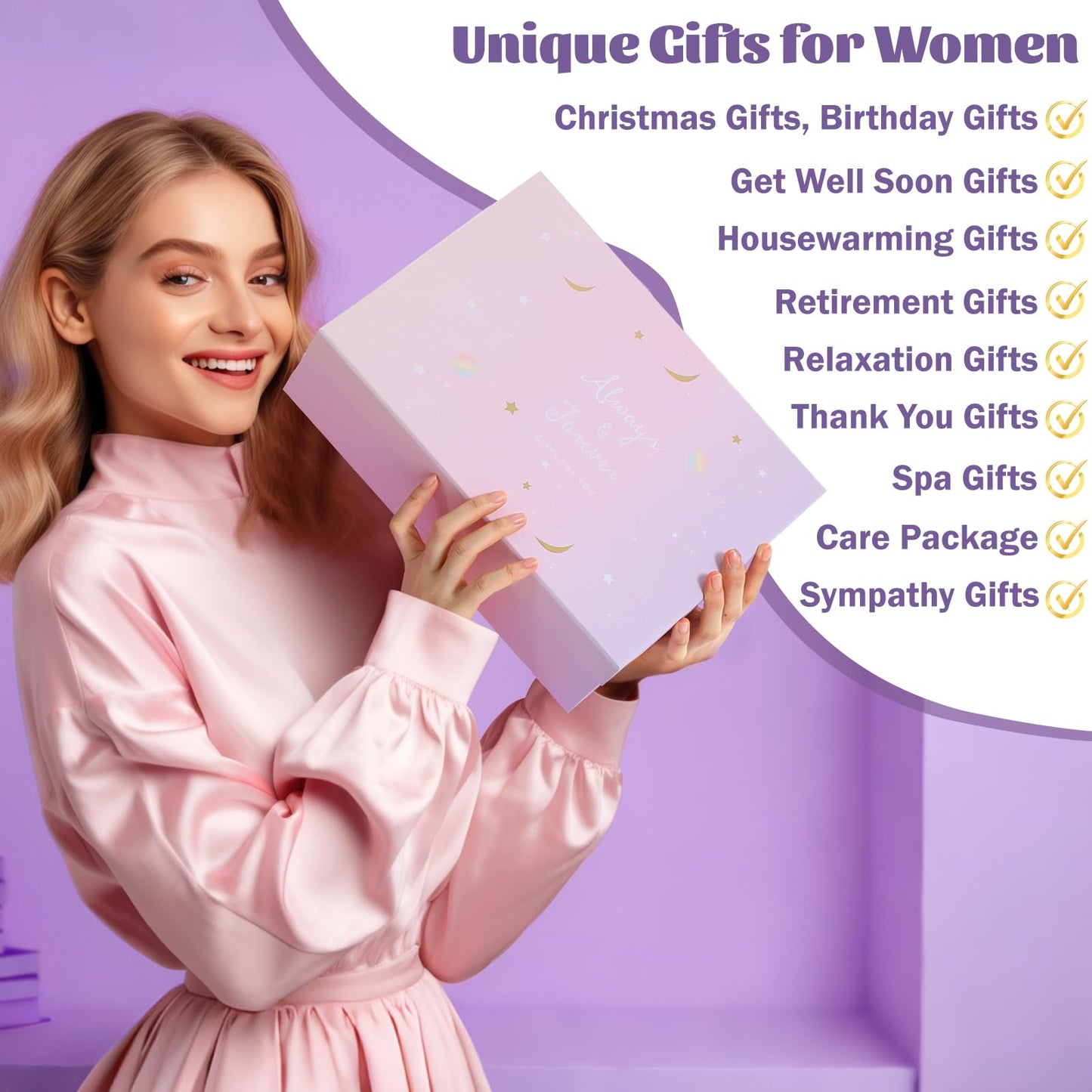 Nuogo 11 Pcs Birthday Gift for Women Mother Gifts Set Spa Gift Baskets for Women Get Well Care Package for Mom Her Wife Friend(Purple)