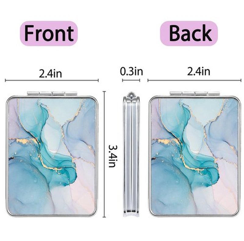 dcdcee Pocket Mirror, Small Travel Mirror with Magnification, Portable Double-Sided Magnifying Cosmetic Mirror for Daily (Blue Marble)
