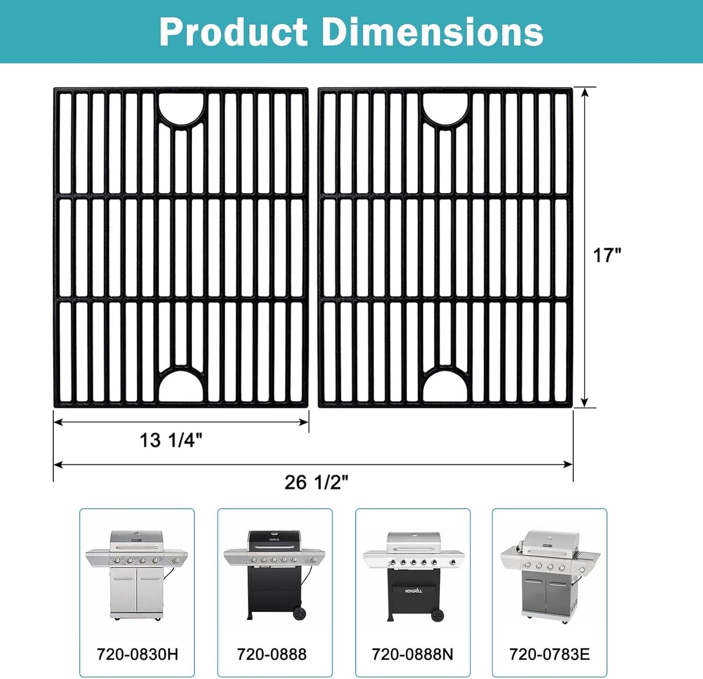 Grill Replacement Parts for Nexgrill 5 Burner 720-0888 720-0888N, 4 Burner 720-0830H 720-0783E, 17 Inch Grill Grates, Burners Tubes, Heat Plates and Igniters for Nexgrill Replacement Parts 5 Burner.