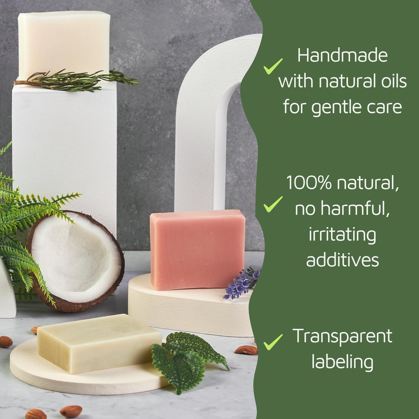 bonuderm Natural Bar Soap Variety Pack (4) for Women & Men – Peppermint, Patchouli, Lavender & Rosemary – Vegan, Moisturizing, Made Without Harsh Chemicals – Handmade in the USA