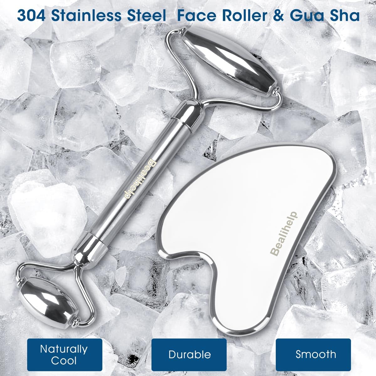 Bealihelp Face Roller and Gua Sha, Stainless Steel Facial Roller and Guasha Tool for Face, Skin Care Roller for Wrinkles and Lifting, Improve Puffiness, Metal Face Massager for Eyes, Neck Tighten