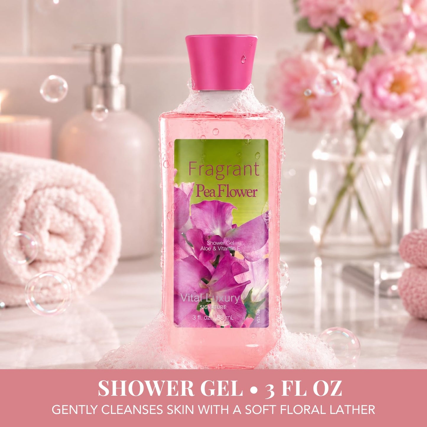 Bath and Body Gift Set, Pea Flower Fragance Gel, Lotion, Mist, Travel Size Spa Set With Natural Extracts - Body Care kit for Birthday Mother's Day Chirstmas Gifts