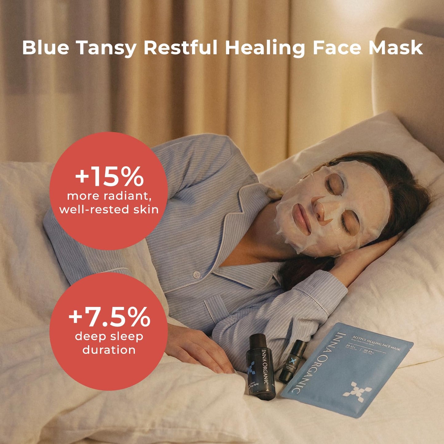 INNA ORGANIC Sheet Mask - Nexty Award Finalist, Sleep Well Glow, Overnight Renewal, Restful Healing｜EWG & COSMOS certified (Pack of 3) | Blue Tansy Essential Oils Infused Skin Care
