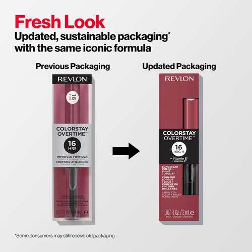 Revlon ColorStay Overtime Liquid Lipstick with Clear Lip Gloss, Lip Makeup Stocking Stuffers for Women, With Vitamin E, 280 Stay Currant, 0.07 Oz