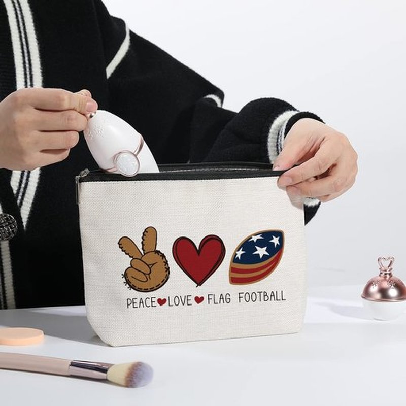 kdxpbpz Football Travel Pouch Flag Football Bag Football Gifts Football Mom Gifts C Team Coach Gifts Sport Fans Gifts for Football Lovers Players Birthday Gifts - Peace Love Flag Football