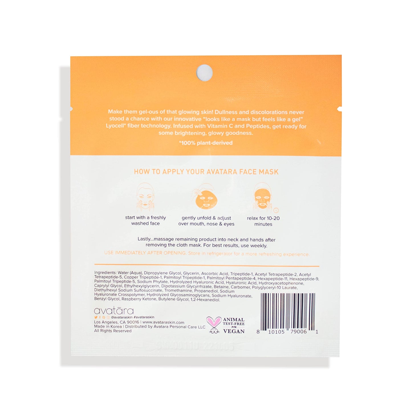 Avatara - You C This? Vitamin C Water-Gel Mask, Hydrating Mask, Sheet masks with Niacinamide and Hyaluronic Acid, Facial Mask Made with Natural Fibers, Paraben-Free Vitamin C Face Mask, 0.71 fl.oz