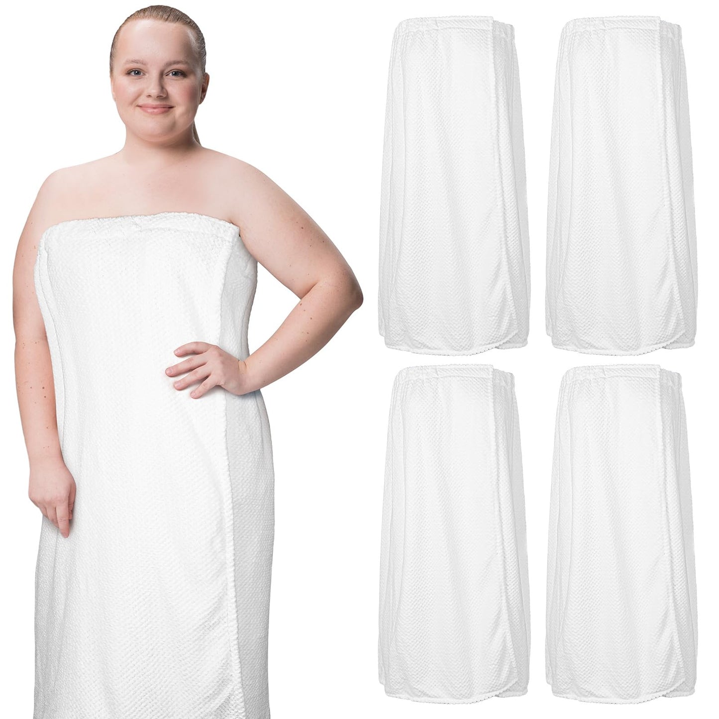 Tigeen 4 Pcs Towel Wrap for Women Waffle Spa Robe with Adjustable Closure Elastic Top Lightweight Wraps for Bath Shower(Medium,White)
