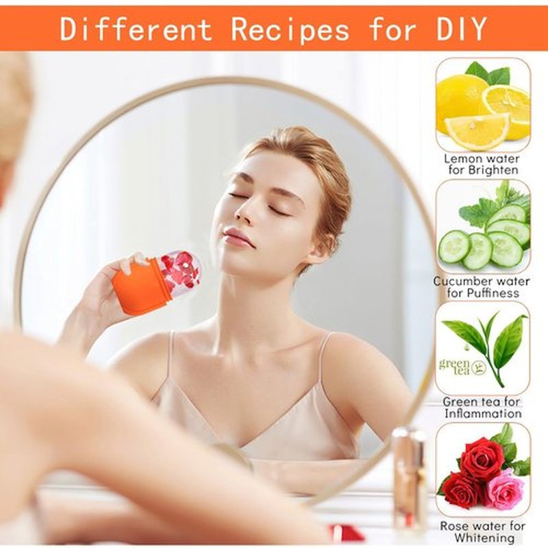 KOGITI Ice Mold for Face, Ice Roller for Face & Eye, Beauty Facial Ice Rollers Ice Holder Mold Face Puffiness Relief Massage Skin Care Tools, Ice Facial Cube (New-Orange)