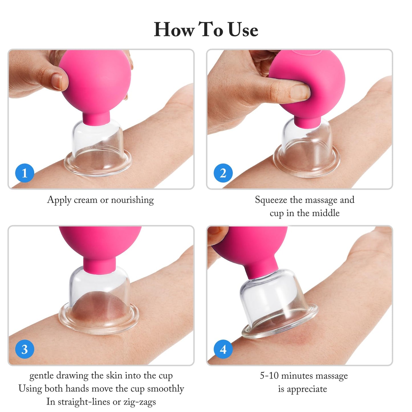 BBTO 4 Pieces Glass Cupping Set Glass Silicone Cupping Cups Massage Vacuum Suction Cupping Cups for Body Face Leg Arm Back Shoulder Muscle and Joint Pain (Rose)