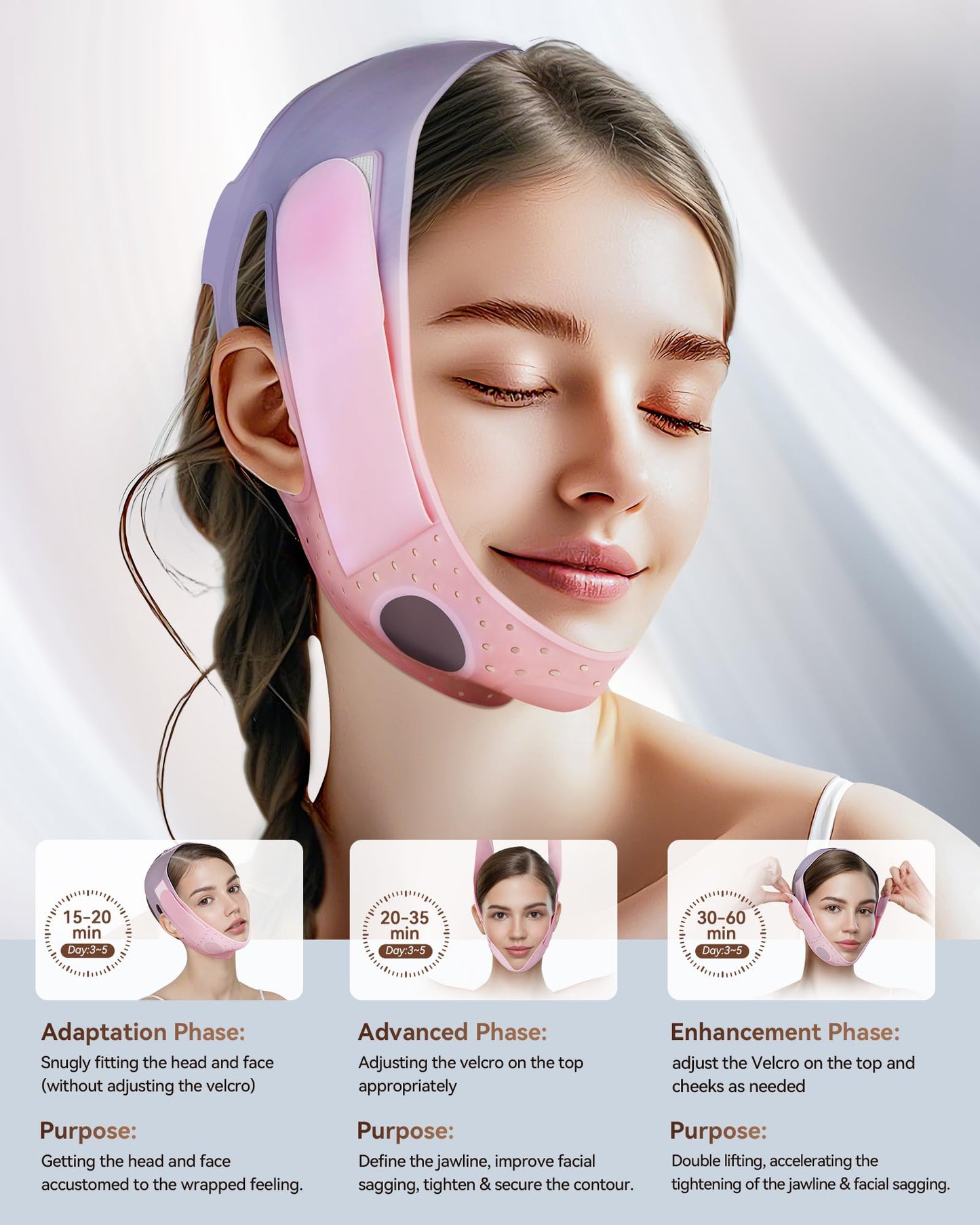 Reusable V-Line Sculpting Face Mask – Silicone Chin Strap for Jawline Tightening & Double Chin Reduction (23-27 Inches) (Pink) -01