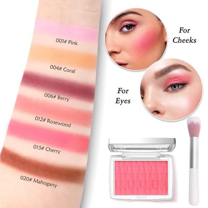 LYBHDAFA Powder Blush for Cheeks with Brush, Matte Orange Blush Palette Korean Blush Powder Face Blusher, Natural Blendable Formula Silky Lightweight Makeup Blush Palette for Cheeks, 004# Coral