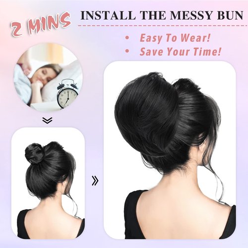 HSLHDI Messy Hair Bun Hair Piece for Women Short Bun Tousled Synthetic Elastic Scrunchies Hairpiece for Women Girls (1-5pcs, 4/30#-Darkest Brown & Light Auburn)…