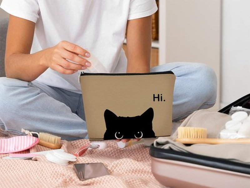 BARPERY Cat Makeup Bag, Cute Makeup Bag, Cat Gifts for Cat Lovers Women, Black Cat Gifts, Hi Black Cat Kitty Cosmetic Bag, Cat Makeup Pouch, Cat Stuff for Cat Lovers (Cyan)