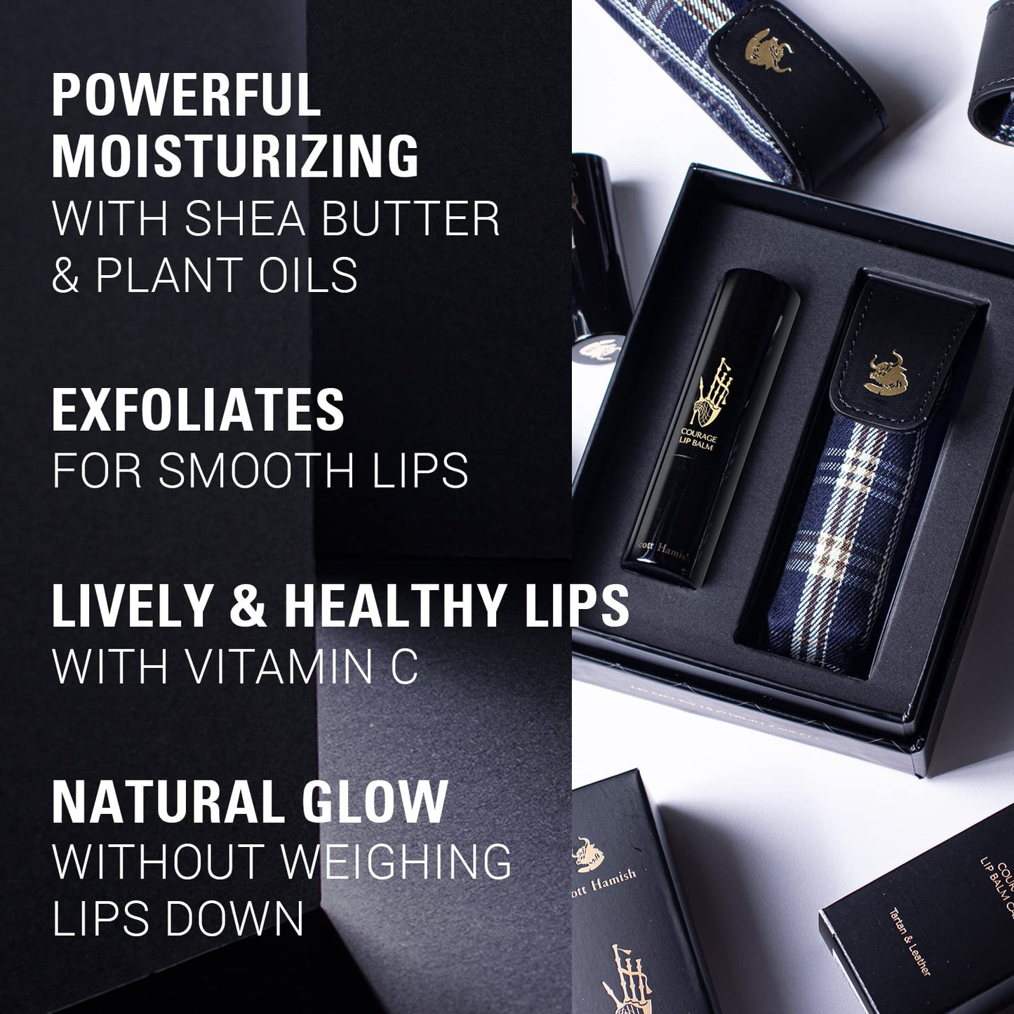 Scott Hamish Courage Lip Balm & Case Gift Set - Pure Cowhide Leather LipBalm Holder with Hydrating Lip Balm for Dry Cracked Lips - Flavored LipBalm & Holder Gift Set for Men