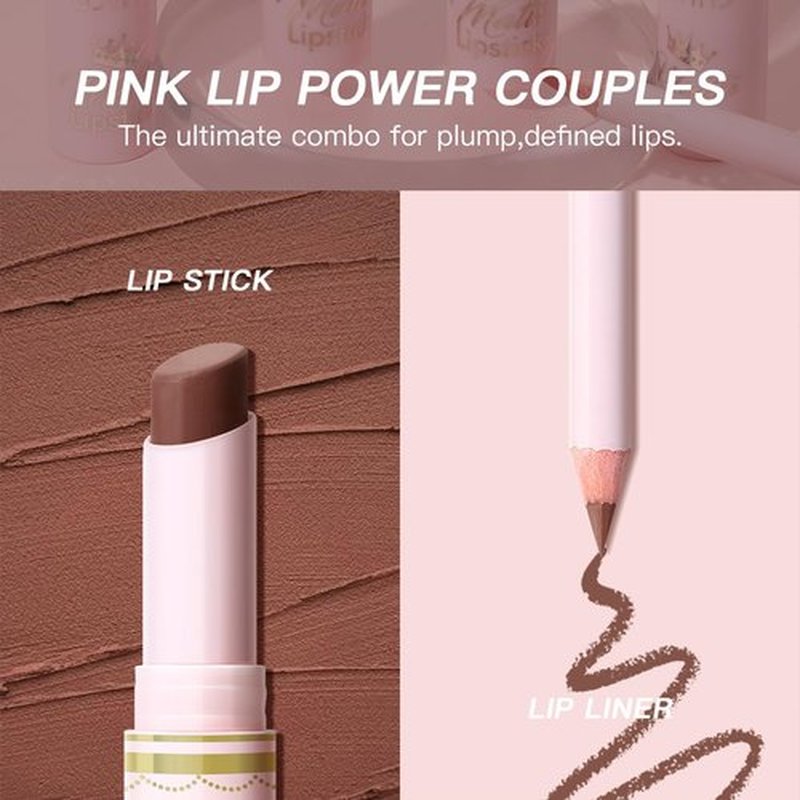 USHAS Lipstick and Lip Liner Combo Set 2 in 1 Waterproof Lipstick and 24H Lip liner Set Long Lasting Lipsticks for Women, Matte Lipstick Pen with Lip Liner Makeup Kits Set (S13, Pack of 1)