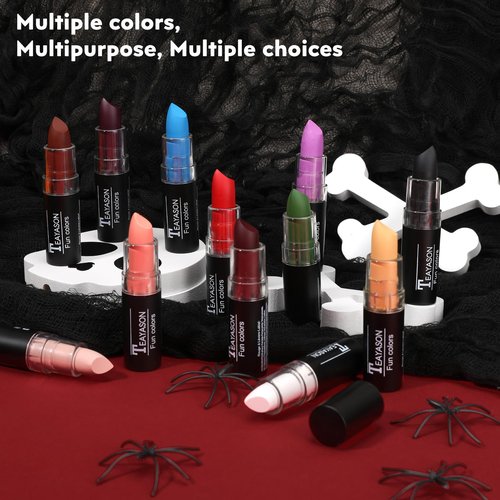 FIVEFULU Blue Face Body Paint Stick, Matte Blue Lipstick Eye Black Stick Face-Paint Make Up, Long Lasting Waterproof Blue Face Makeup for Halloween Avatar Sally Smurf Mystique Costume Cosplay Makeup