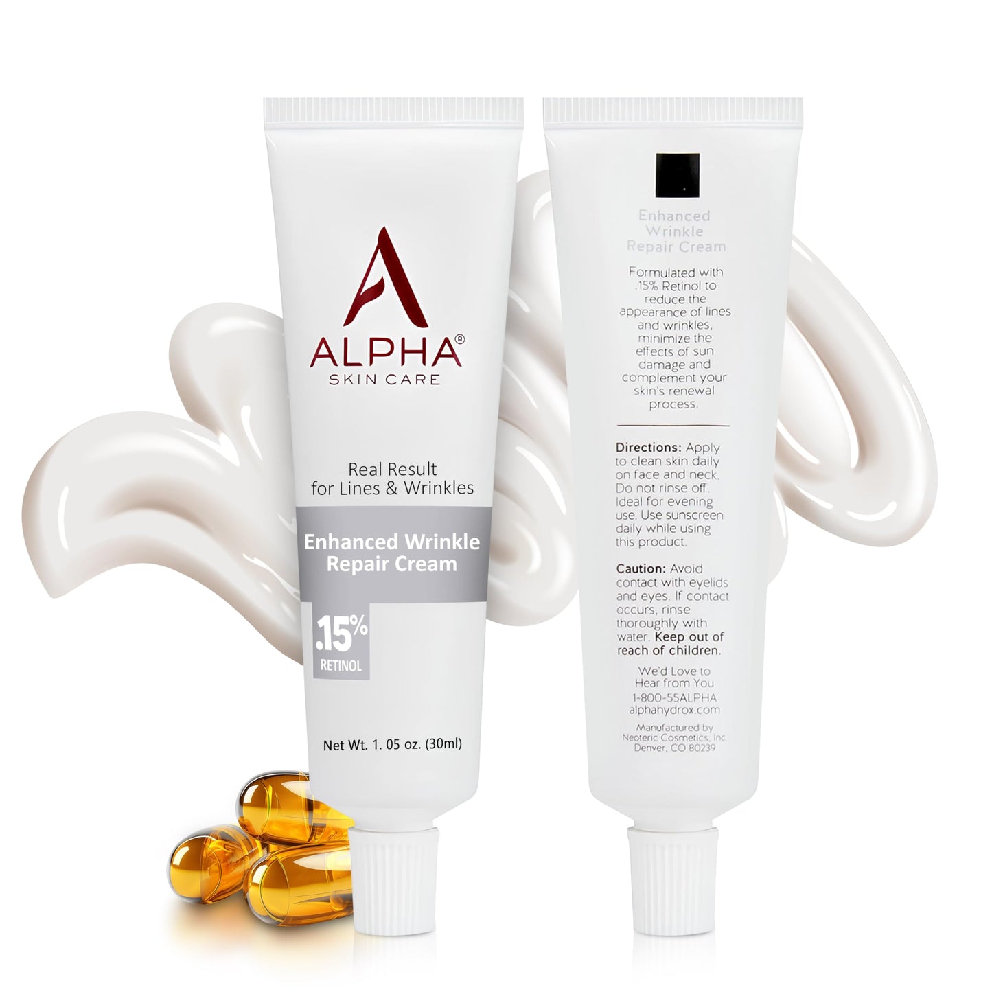 Alpha Skin Care Enhanced Wrinkle Repair Cream, Anti-Aging Formula, 0.15% Retinol, Vitamins A, C & E, Reduces Lines & Wrinkles, All Skin Types, 1.05 Oz, White