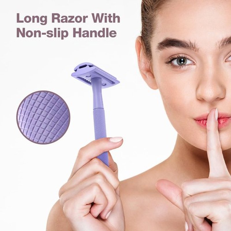 KINGHOOD Brass Single Blade Razor for Gentle & Close Shave - Double Edge Safety Razor with 10 Blade Refills, Long Handle,Weighted Razor,Eco-Friendly & Less Irritation Perfect for Sensitive Skin