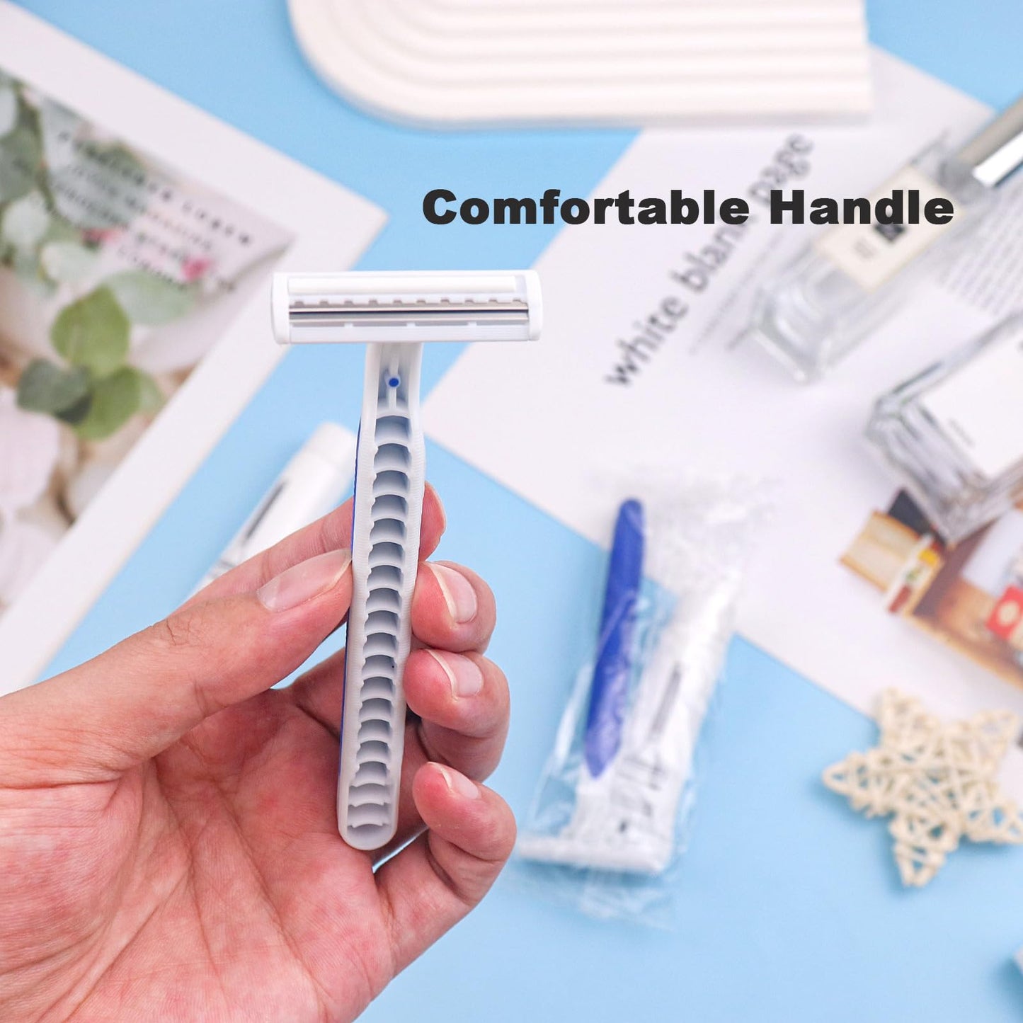 Disposable Razors in Bulk Pack of 30,Blue Disposable Shaving Razors Individual Wrapped Twin Blade Bulk Disposable Razors with Clear Cap and 10g Shaving Cream for Homeless,Hotel,Travel,Charity,Shelter