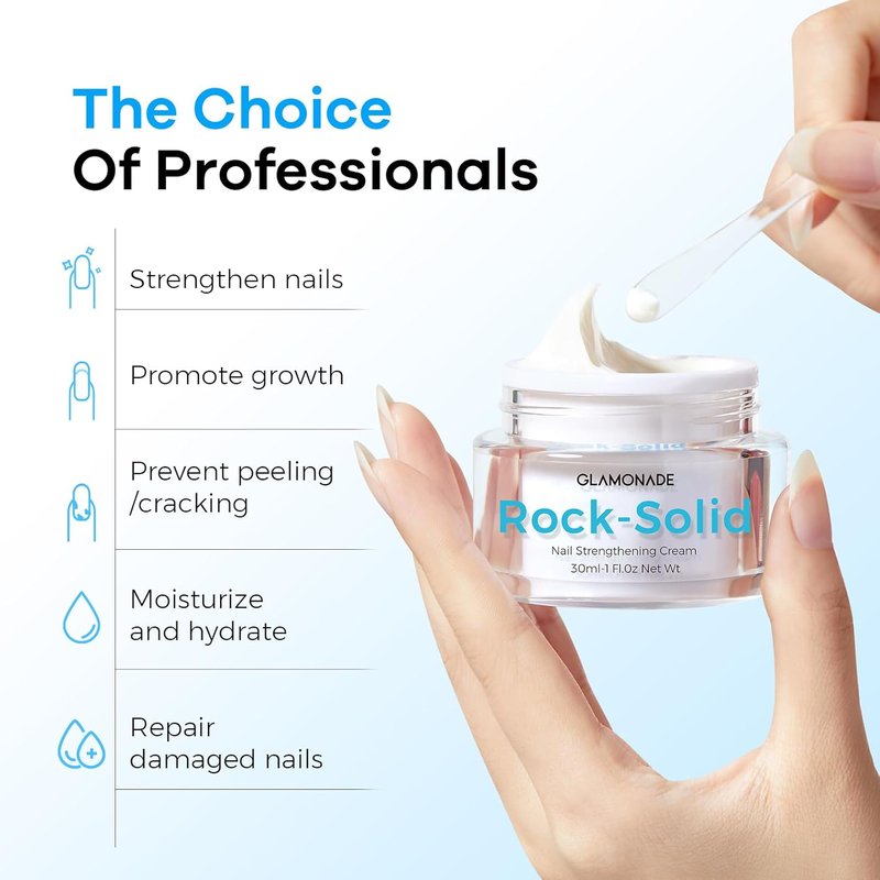 Glamonade Hard Nail Strengthening Cream - Plant-Based Nail Strengthener & Cuticle Treatment | 1 oz for Damaged Nails