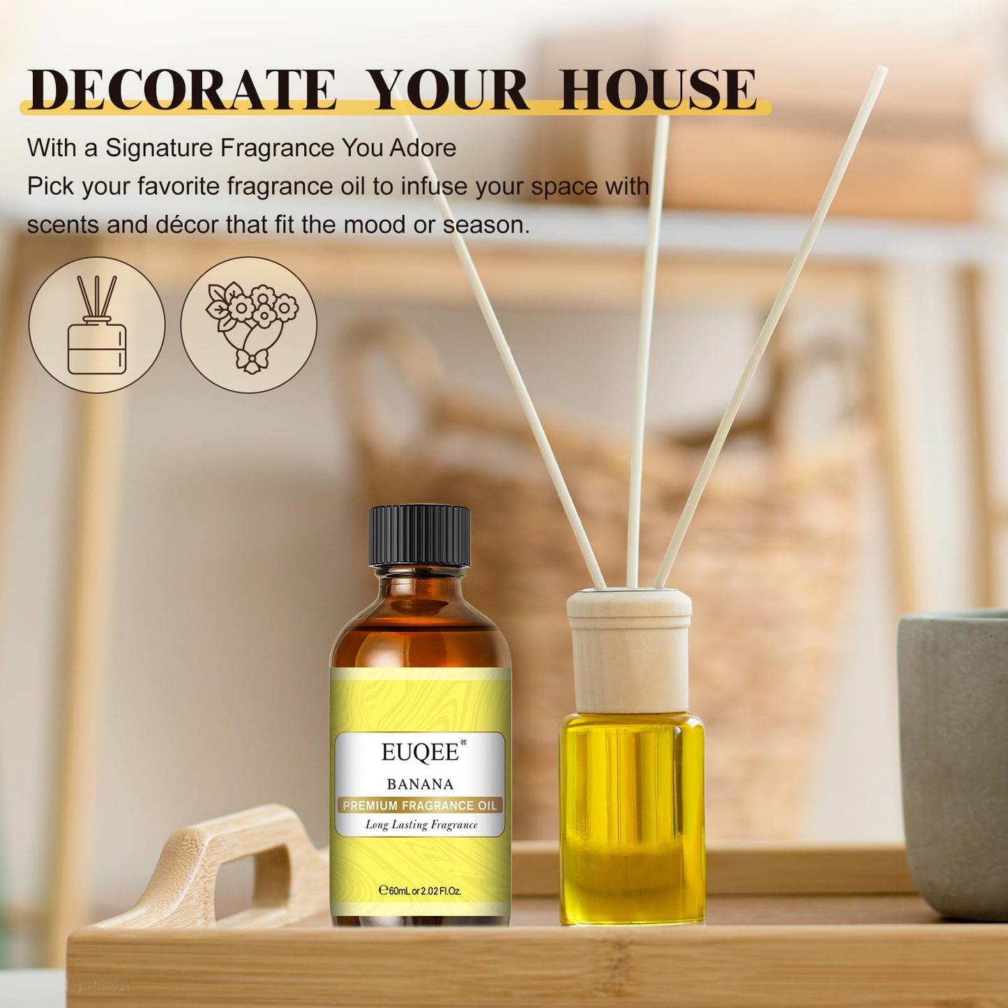 EUQEE 2.02 Fl oz Banana Fragrance Oil, Premium Fragrance Essential Oil with Glass Dropper for Diffuser, Soap Candle Making - 60ml