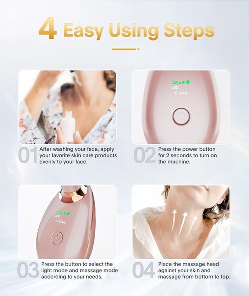 MCSYPOAL 7-in-1 Deplux Face Neck Massager for Daily Skin Care Routine, Portable Facial Massager, Skin Care Tool, Rose Gold