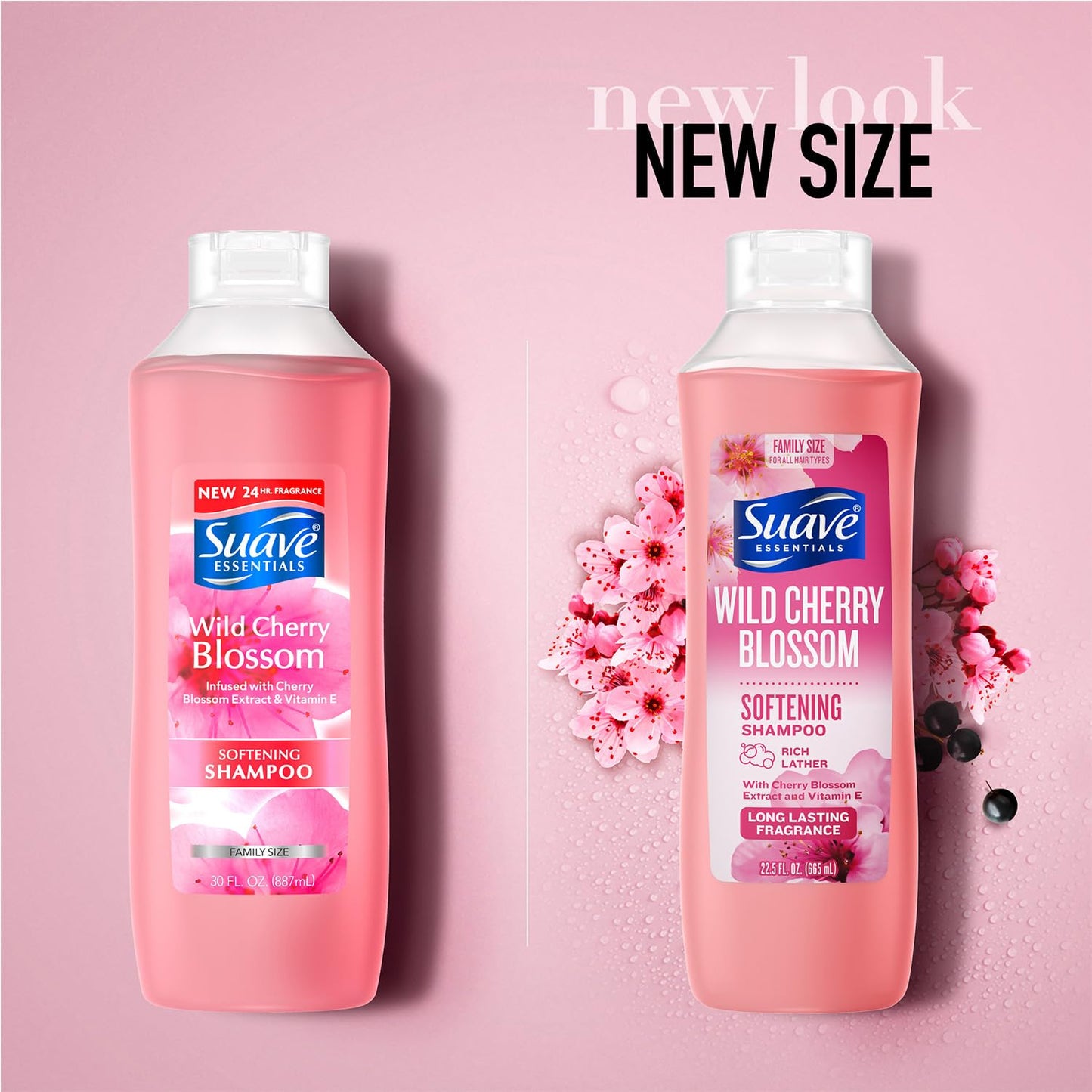 Suave Shampoo, Wild Cherry Blossom 6-Pack – Fragrant, Softening Formula with Vitamin E, 22.5 Oz Ea