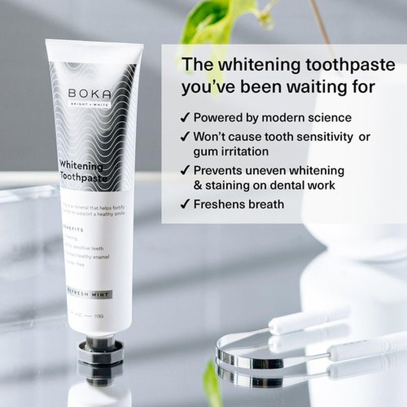 Boka Fluoride Free Toothpaste - Nano Hydroxyapatite, Remineralizing, Sensitive Teeth, Whitening - Dentist Recommended for Adult, Kids Oral Care - Refresh Mint Flavor, 4 Fl Oz 1Pk