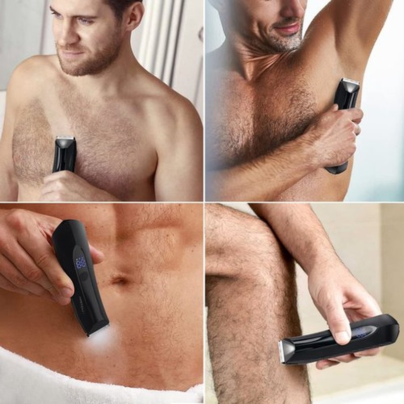 Body Hair Trimmer for Men Pubic Hair Trimmer - Wet/Dry Ball Trimmer with Ceramic Blade, Rechargeable Body Groomer for Men with Standing Recharge Dock, Cordless Groin Hair Trimmer for Men