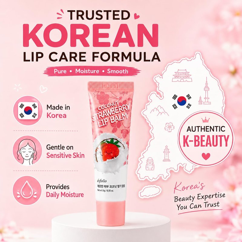 Coconut Strawberry Lip Balm | Hydrating & Nourishing Lip Care with Coconut Oil & Strawberry Seed Oil - Moisturizes Dry Lips