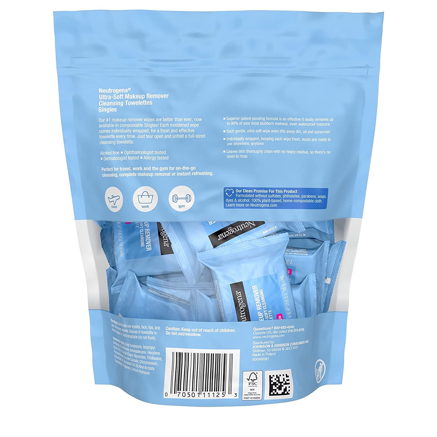 Neutrogena Makeup Remover Cleansing Towelette Singles, Daily Face Wipes to Remove Dirt, Oil, Makeup & Waterproof Mascara, Individually Wrapped, 20 ct (Pack of 2)