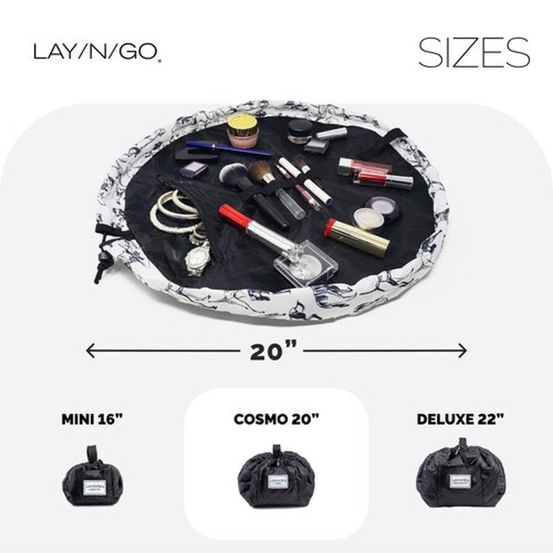 Lay-n-Go Cosmo Drawstring Cosmetic & Makeup Bag Organizer - Portable Drawstring Makeup Bag w/Zipper Pocket, Makeup Loops & More - Durable, Machine Washable Makeup Bag for Travel (20”, Dogs)