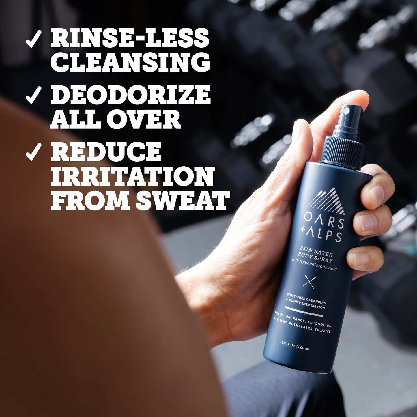 Oars + Alps Skin Saver Body Spray with Hypochlorous Acid, For Breakouts + Acne-Prone Skin, Freshens & Soothes Irritation & Redness, Use After Workouts & Post Shave, Safe & Clean Ingredients, 6.8oz
