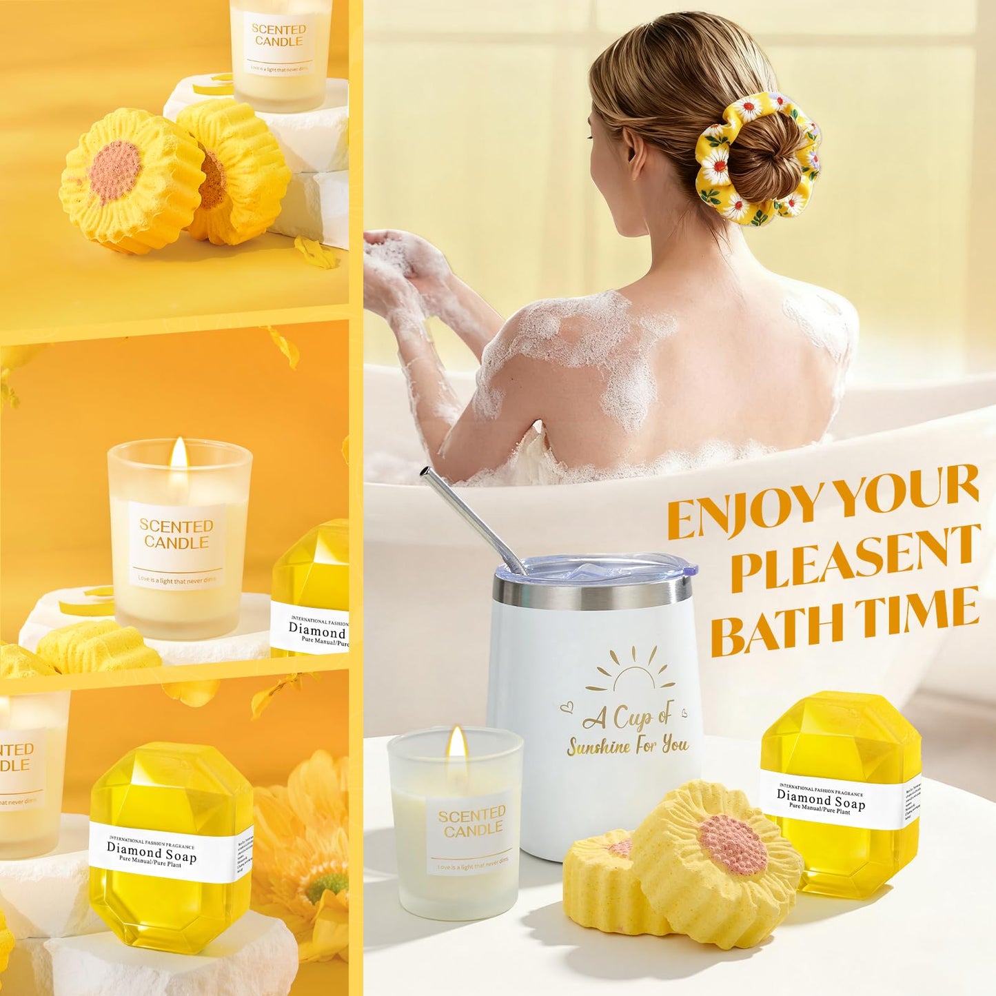 Briney Gift Baskets for Women, Mothers Day Gifts for Friends, Yellow Birthday Valentines Women Day Easter Present Sunflower Care Package Spa Basket for Girlfriend Wife Mom Sister