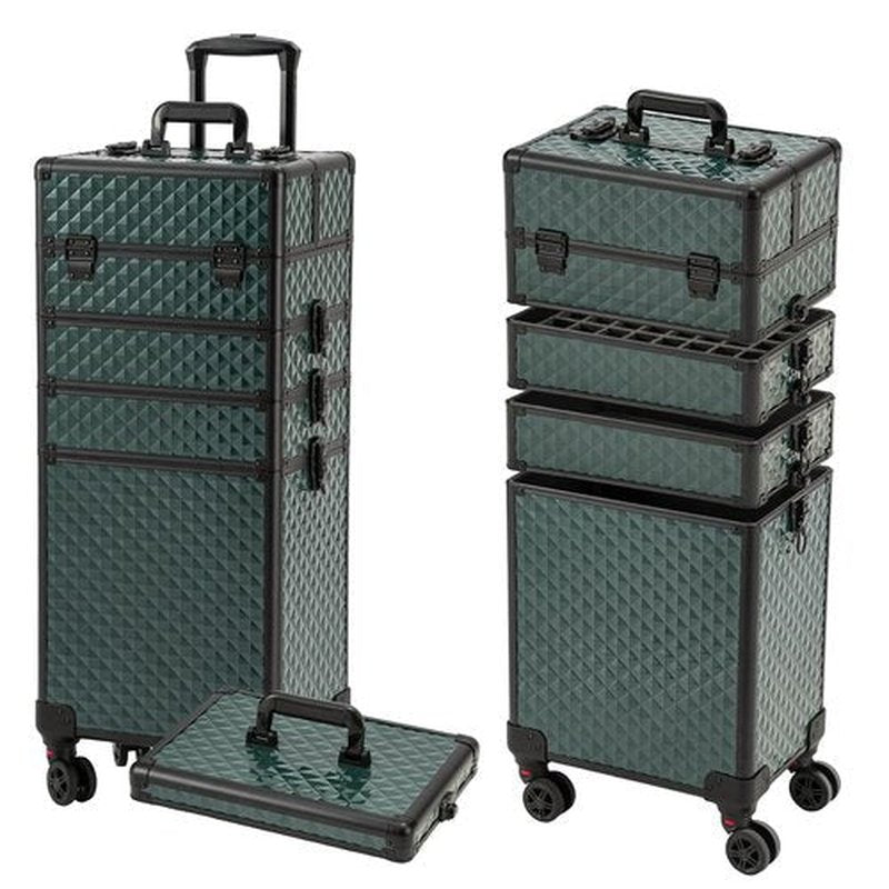 Leeora&Leekoo Portable Multi-Storey Nail Case for Nail Tech Organizer - Wheels Makeup Case Organizer, Cosmetic Case, Makeup Train Case, Make Up Case (Dark Green)