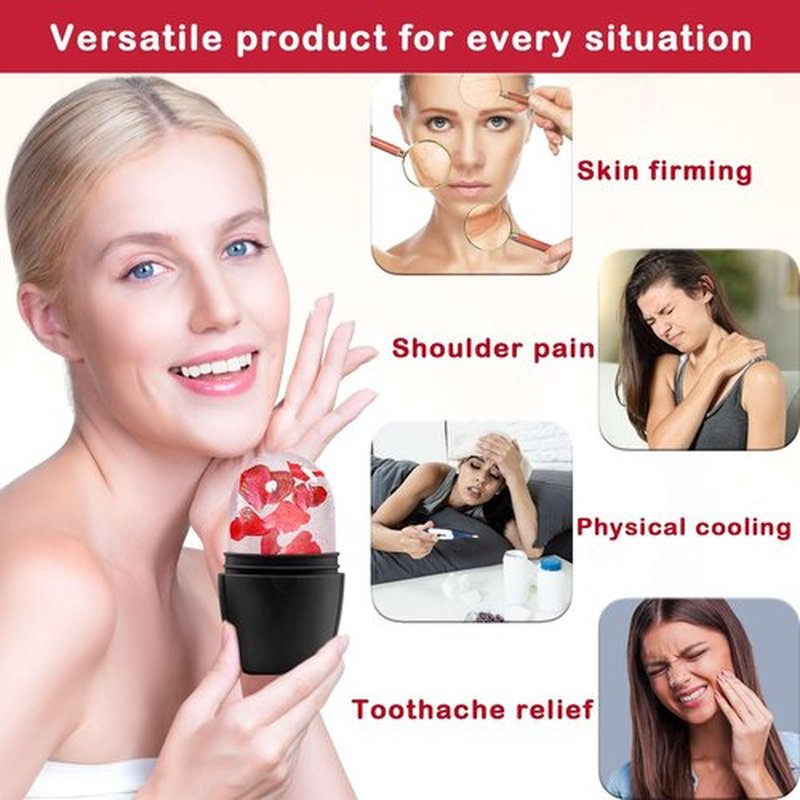 XHJRI Ice Face Roller Massager,Ice Cube Roller for Face, Eyes and Neck Naturally Conditioning and Skin Care,De-Puff Eye Bags,Reduce Migraine Pain,Reusable Massage Silicone Ice Mold (New Black White)