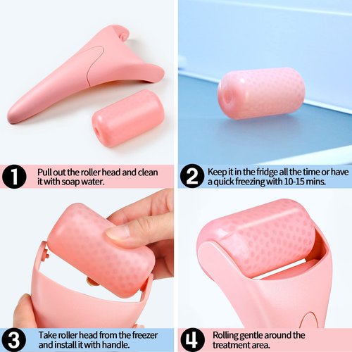 Teenitor Pink Ice Roller for Face, Ice Face Roller, Eye Roller for Puffy Eyes, Facial Roller Spa Self Care Tools for Women