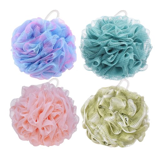 BTYMS Large Loofah Sponge Shower Scrunchies Puff 75g/pc Mesh Pouf Bath Loofa Body Sponges Scrubber for Bathing - Pack of 4