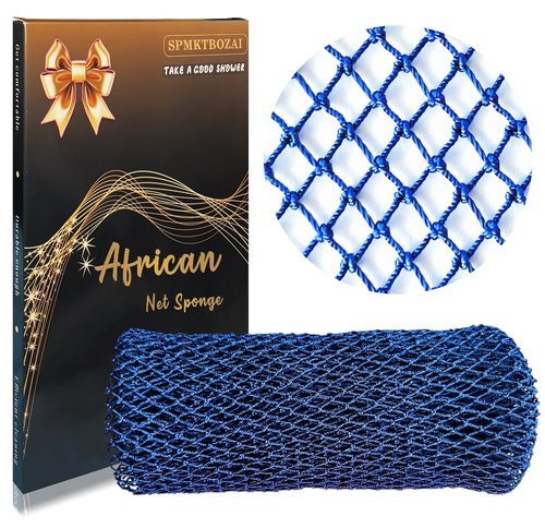 SPMKTBOZAI African Net Sponge Authentic, African Exfoliating Sponge Real African Net Black Owned, African Bath Sponge Back Scrubber, Body Exfoliator Shower Bath Accessories (Blue)