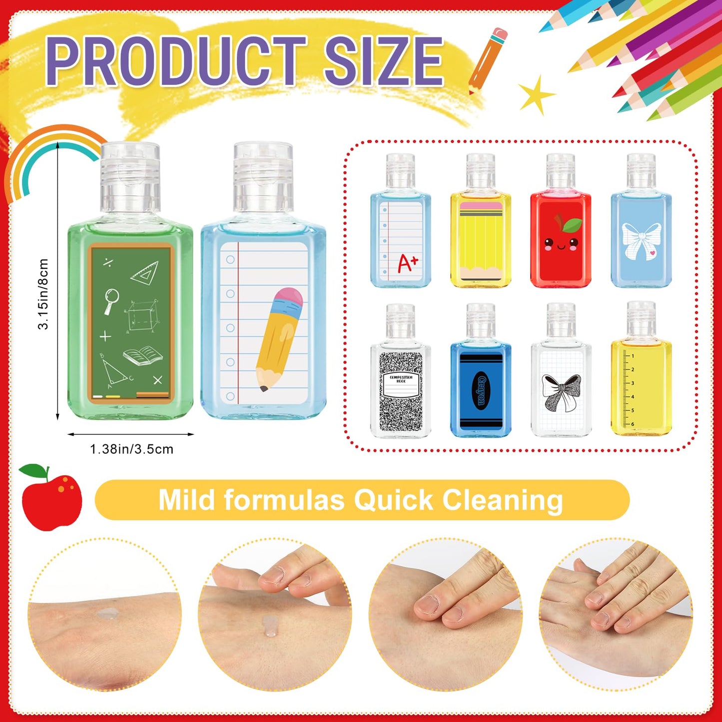 50 Pcs Back to School Mini Hand Sanitizer Bulk Back to School Favors Bulk 1fl Oz Hand Sanitizer Natural Plant Fragrance Travel Size Hand Soap Gift for Classroom Teachers Student First Day of School