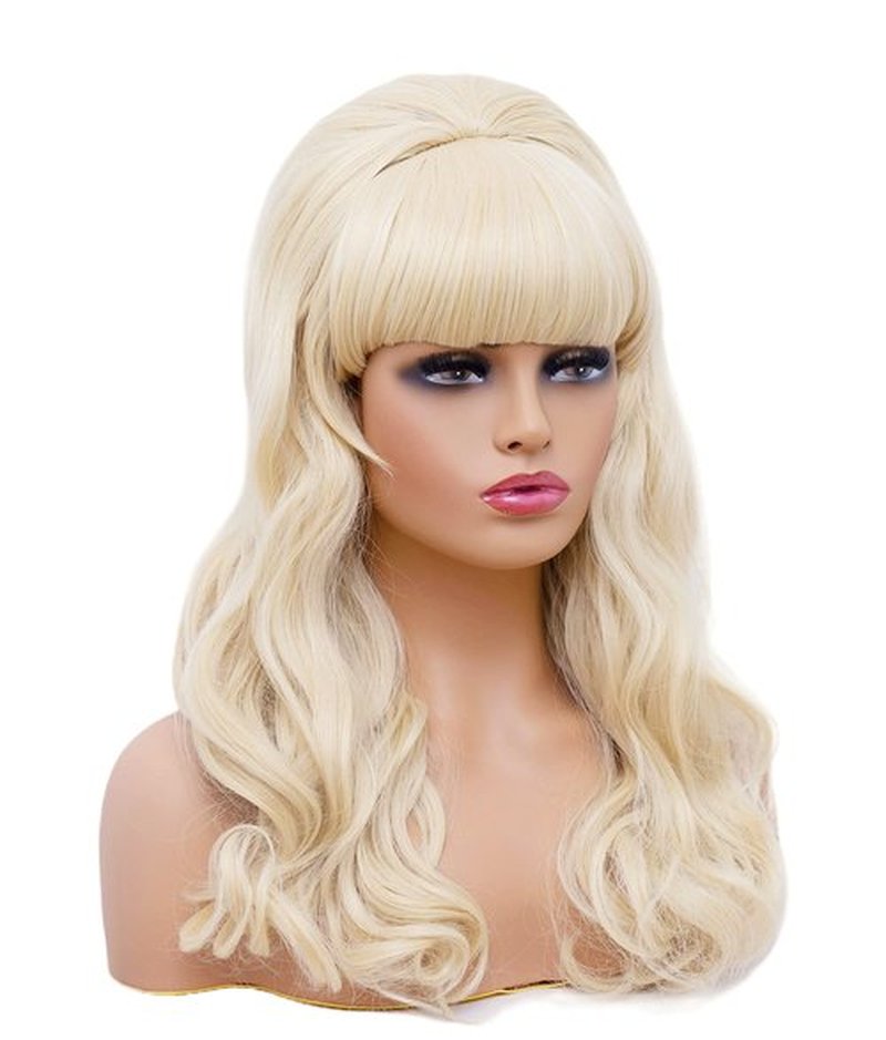Gerulyss Long Wavy Wigs with Big Bouffant Blonde 80s Costume Classical Wig with Bangs Beehive Hair Wig for Women