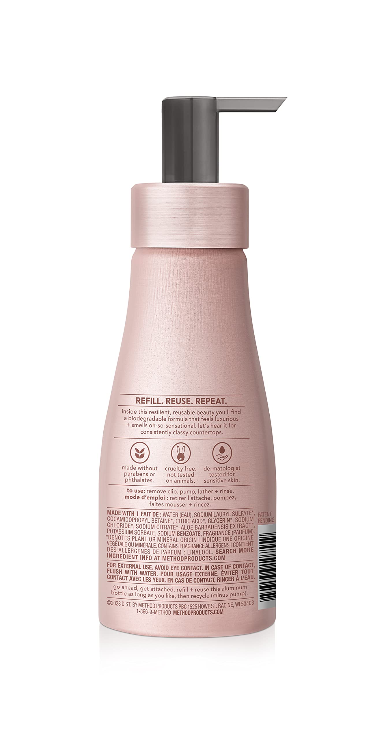 Method Premium Foaming Hand Wash, Vanilla + Raspberry, Reusable Pink Aluminum Bottle, 10 fl oz (Pack of 3)